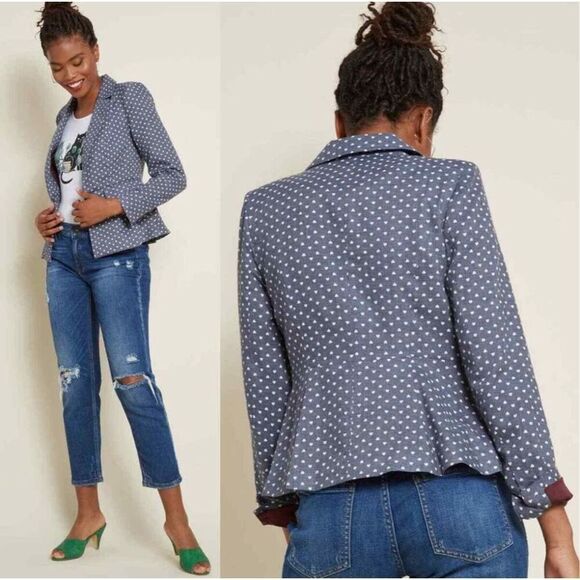 ModCloth sleuth heart print peplum S business casual blazer - Picture 1 of 5